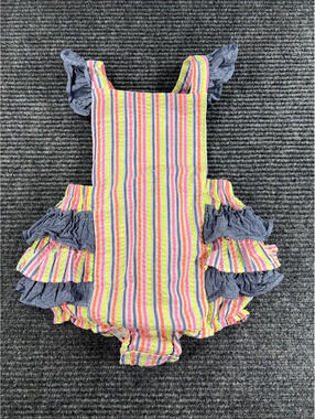 Bonnie Baby Multicolor Striped Neon Searsucker Ruffle Romper Baby Girls 24M
